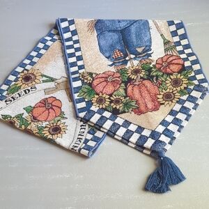 Autumn Harvest Tapestry Table Runner Scarecrows Tassels‎ Pumpkins